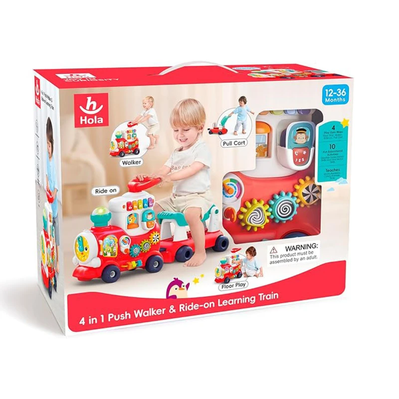 4-in-1 Ride-On Train for Toddlers - Push, Pull, Sit & Ride | Learning Walker Car Toy for Kids Ages 8-36 Months