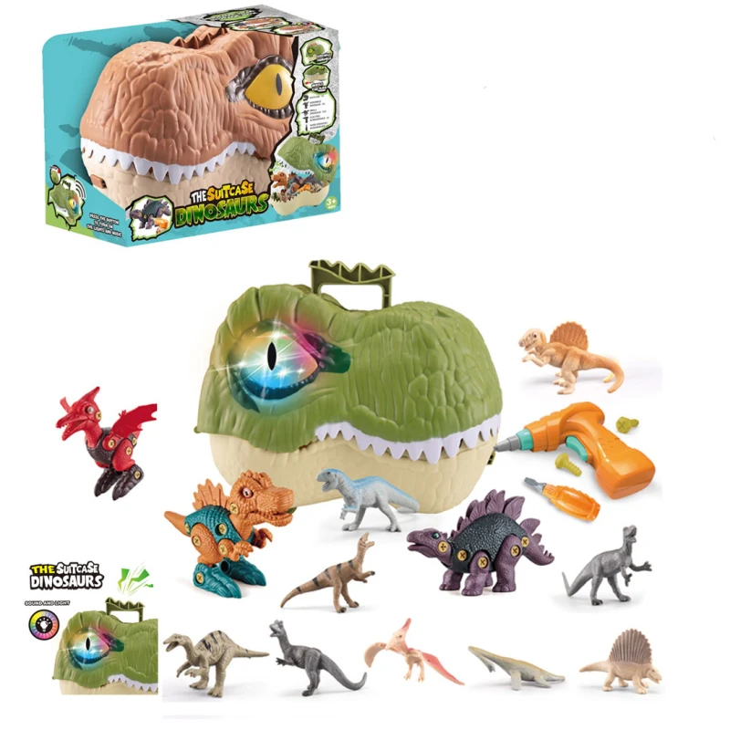 Dinosaur Assembly Toy Set - Realistic Electric DIY Kit with Light & Sound, Inertia Dinosaur Storage Toy | For Ages 3+
