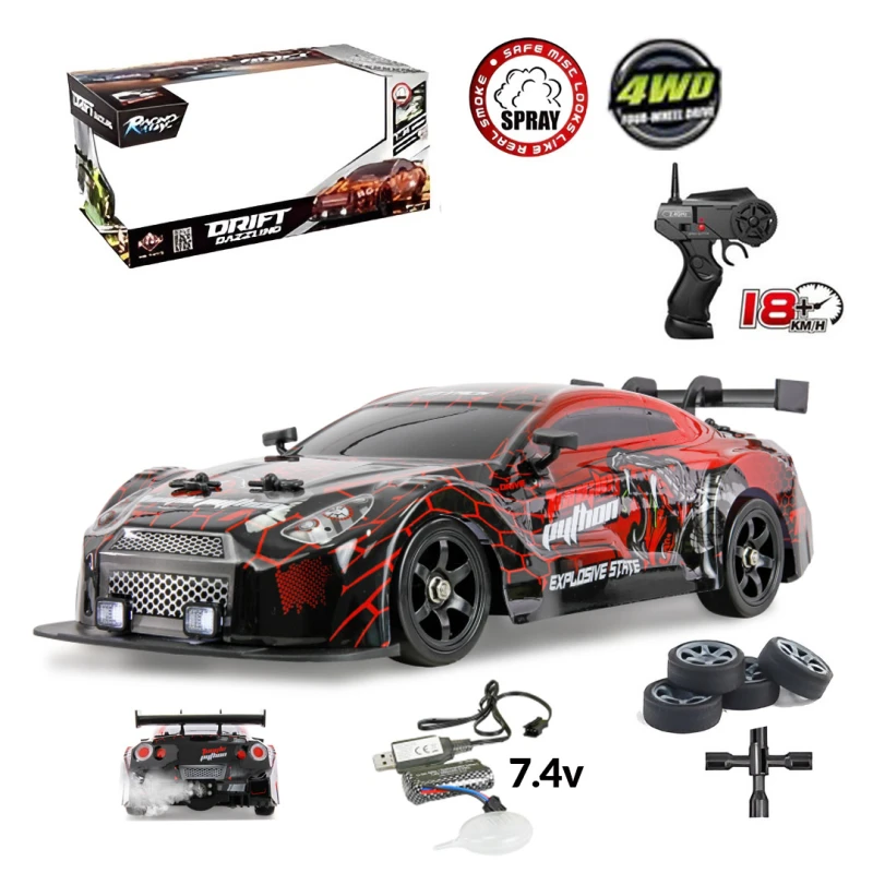 Remote Control Drift Car with Steam - Nissan GTR Snake Red - 4WD - Scale 1:16