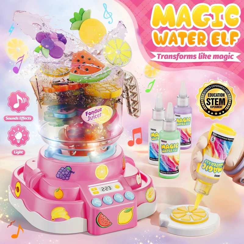 Magical Fruit Watercolor Set - Aqua Fairy Water Gel Kit with Bubble Cooking Simulation Toy, 6 Magic Gel Colors, 8 Molds, DIY Arts & Crafts STEM Toys for Kids Ages 3+