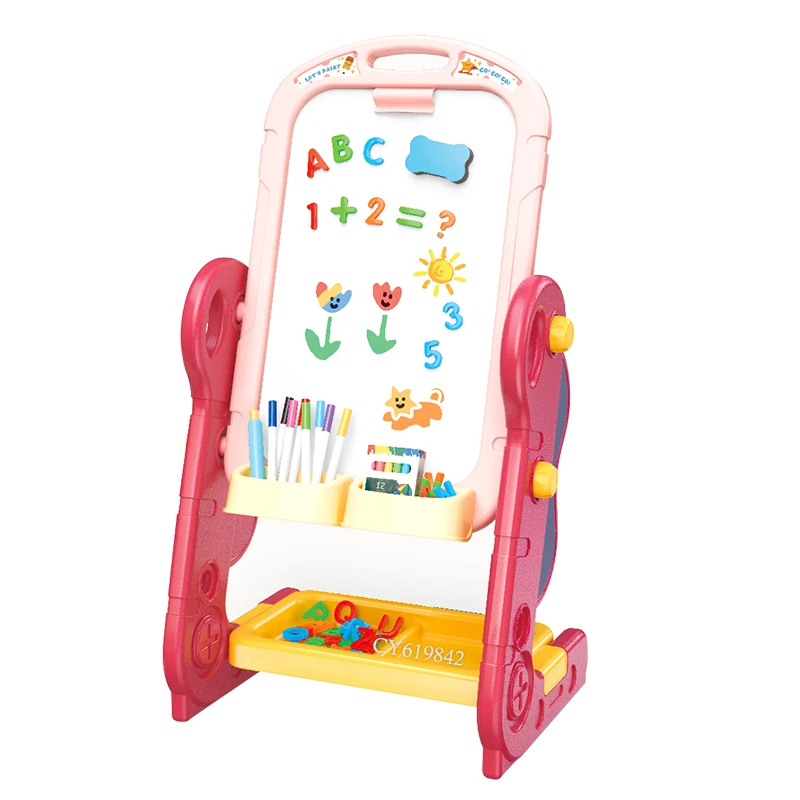 2 in 1 Drawing Board, Double-Sided Magnetic Drawing Board, Whiteboard & Chalkboard with Adjustable Height