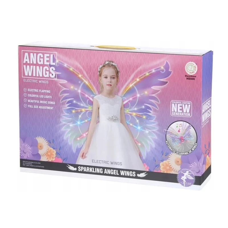 Electric Butterfly Fairy Angel Wings with Colorful LED Lighting & Music, Flapping Motion – Battery Operated for Girls 3+