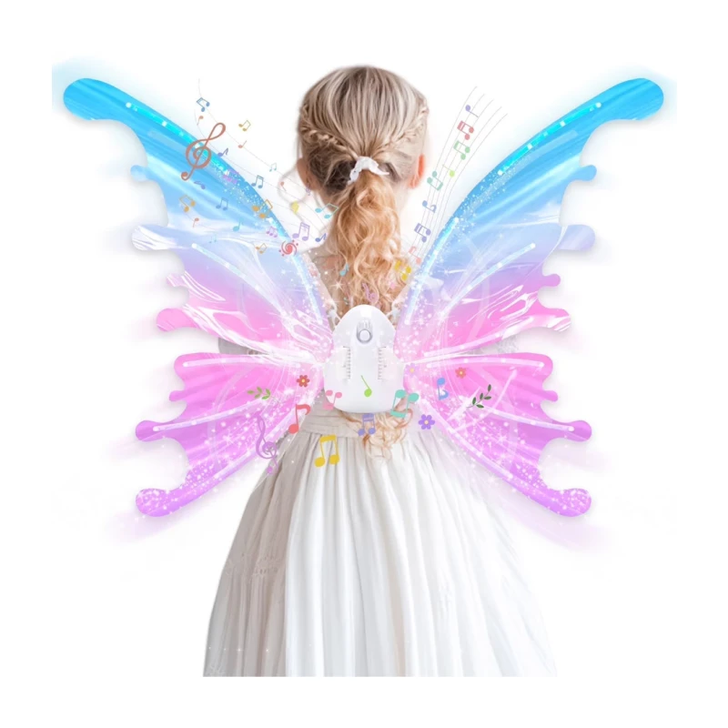 Electric Butterfly Fairy Angel Wings with Colorful LED Lighting & Music, Flapping Motion – Battery Operated for Girls 3+
