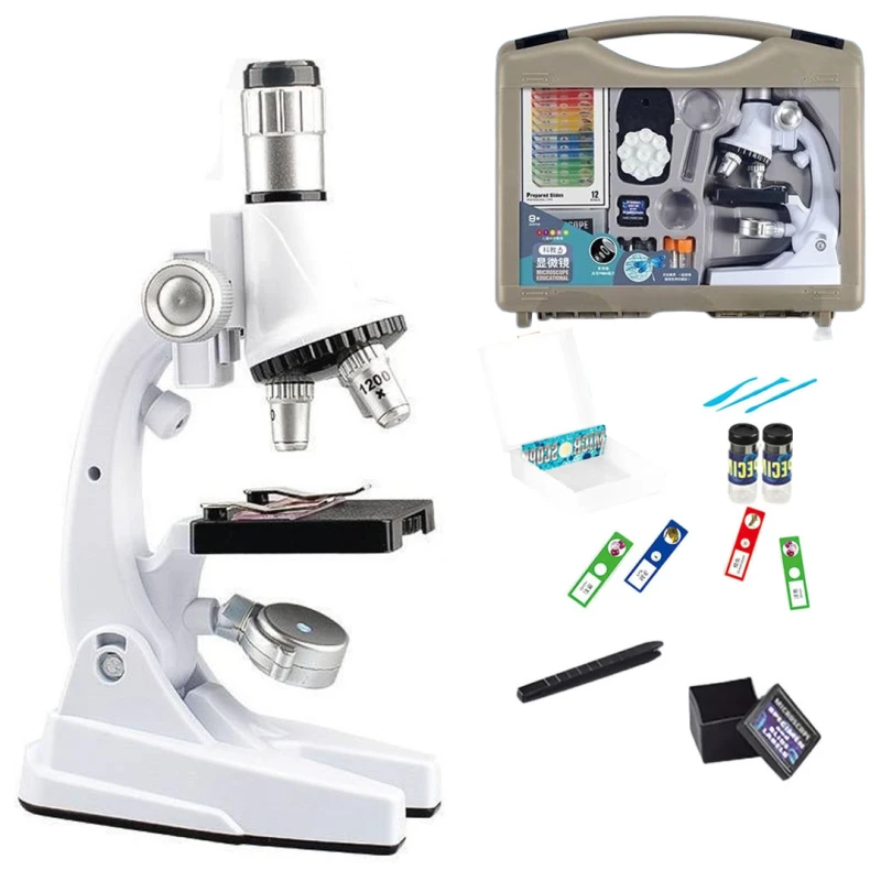 Microscope High Definition Science Experiment Set 1200x Magnification for Primary School Students, Scientific Experiment, Educational Teaching