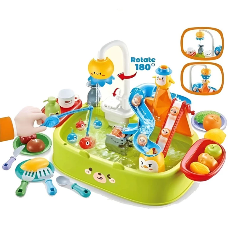 Go Fishing Play Water Vegetables Washing Basin 39-Piece Kids Water Table Set Includes Water Toys, Boat, Pool, Fish, Fishing Tackle, and Fishing Rod