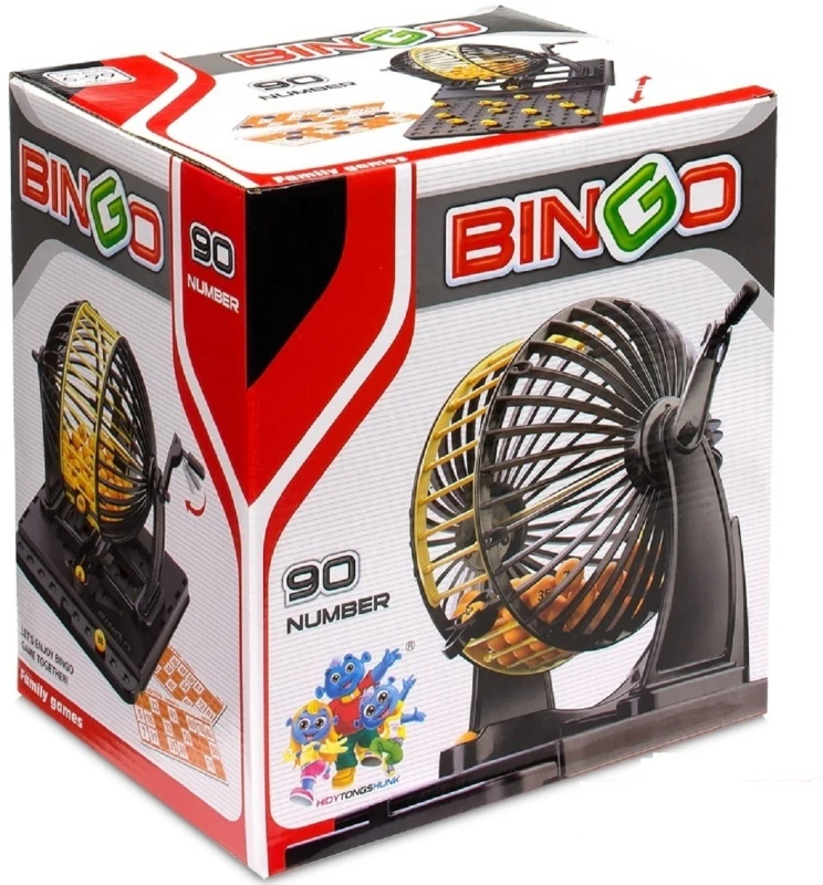 Family Bingo Lotto Numbers Machine Game – 90 Number Balls, 48 Bingo Cards, 6-Cage Lockdown Bingo Cage