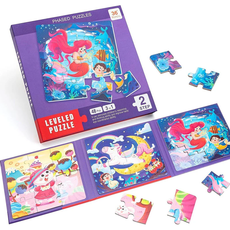LEVELED PUZZLE – 3 in 1 Phased Magnetic Mermaid Puzzles - 48 PCs Preschool STEM Learning – Suitable for Ages 3 Years & Up (Step 2 B)
