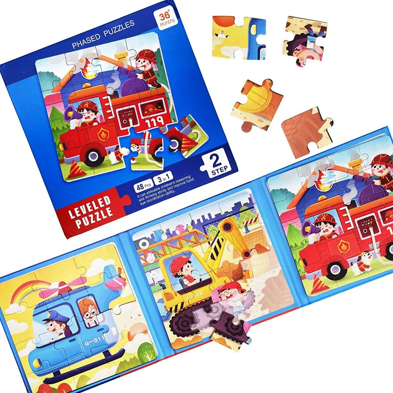LEVELED PUZZLE - 3 In 1 Phased Magnetic Puzzle , Transportation Vehicles Puzzles 48 PCs Preschool STEM Learning- Suitable for Ages 3 Years & Up (Step 2 A)