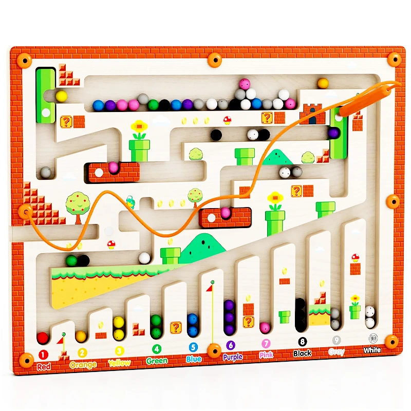 Educational Color & Number Magnetic  Maze Board Wooden Protected With Acrylic Cover 2 Ways To Play Board Size 29 x 22 cm
