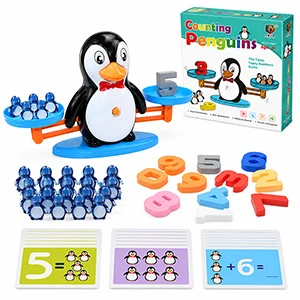 Counting Penguins Educational Math & Number Learning Game for Kids, Penguin Balance Scale with 19 Penguins, 10 Number Pieces and 54 Learning Cards, 3 Levels of Play, for 1–4 Players, Ages 3+