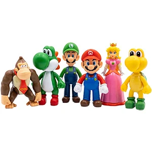 Super Mario 6-Piece Character Figure Set for Kids with Movable Joints, Made of High-Quality Hard Plastic, Approx. 10 cm Tall, Ages 3+