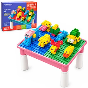 Building Block Activity Table for Kids, 40 Pieces with Dual Building Surface and Sticker Sheet, Pink, 37.5 × 26 × 26 cm, Ages 2+