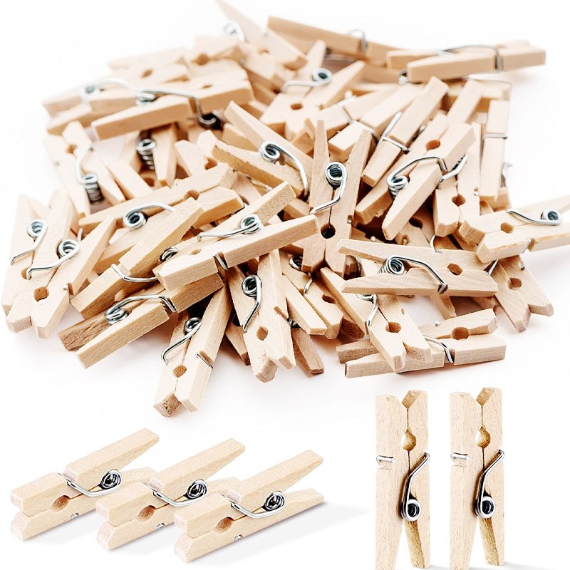 Mini Wood Clips Clothespins Natural Color  40 Clips 2.5 x 0.8 cm
