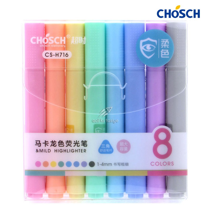 CHOSCH Mild Color Highlighter 8 Colors 1-4 mm tip  (CS-H716)