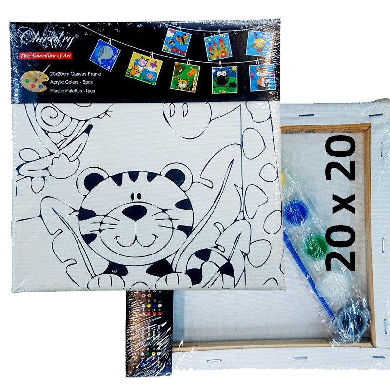 Canvas Board Painting For kids With Water Colors & Brush 280 gsm Size 20 x 20 cm