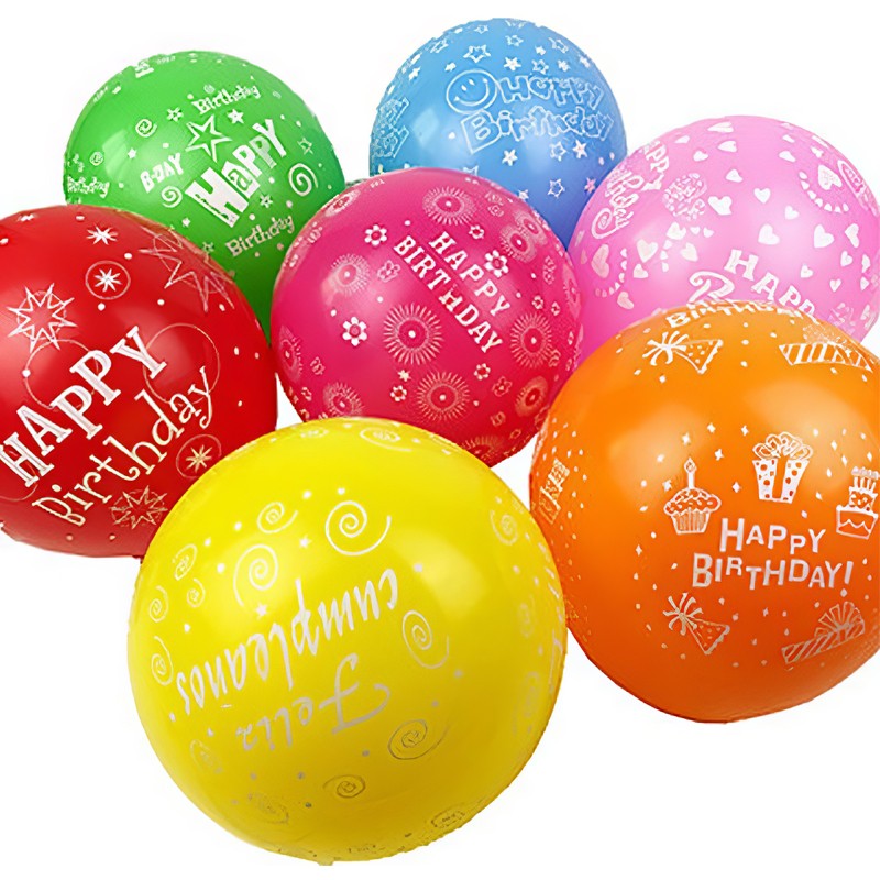 Birthday Balloons happy Birthday Printed 10 Pcs Multi-Color 12 inch