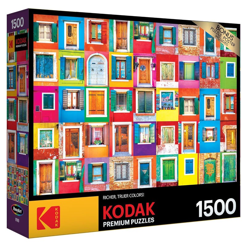 KODAK Premium Jigsaw Puzzles Venetian Colorful Windows & Doors of Burano, Italy 1500 Pcs