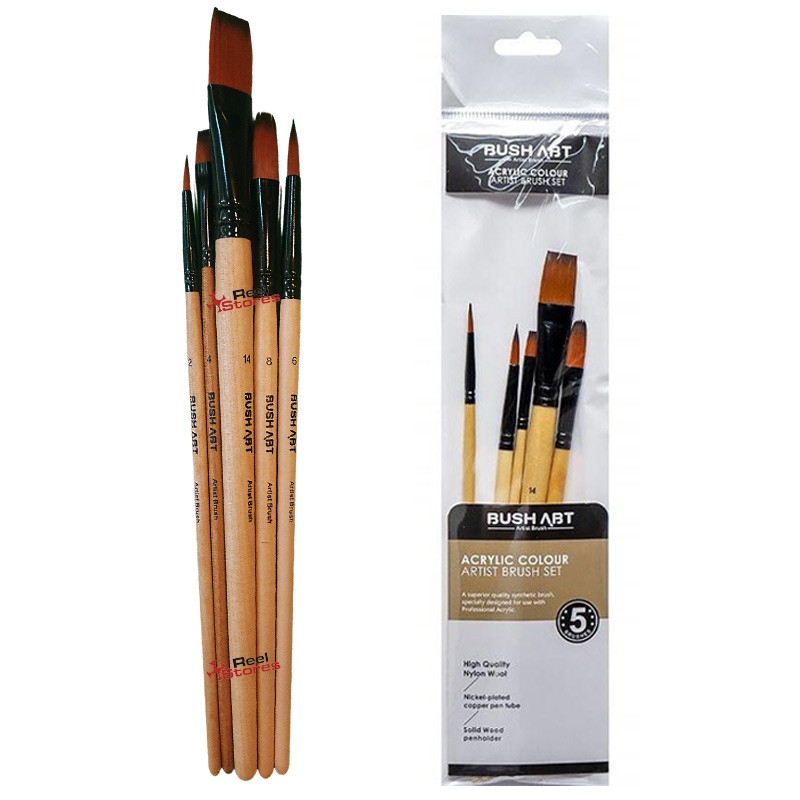 RUSH ART Set Of 5 Art Brushes For Acrylic Paints ,Round , Flat , Oval   (AS550-1)