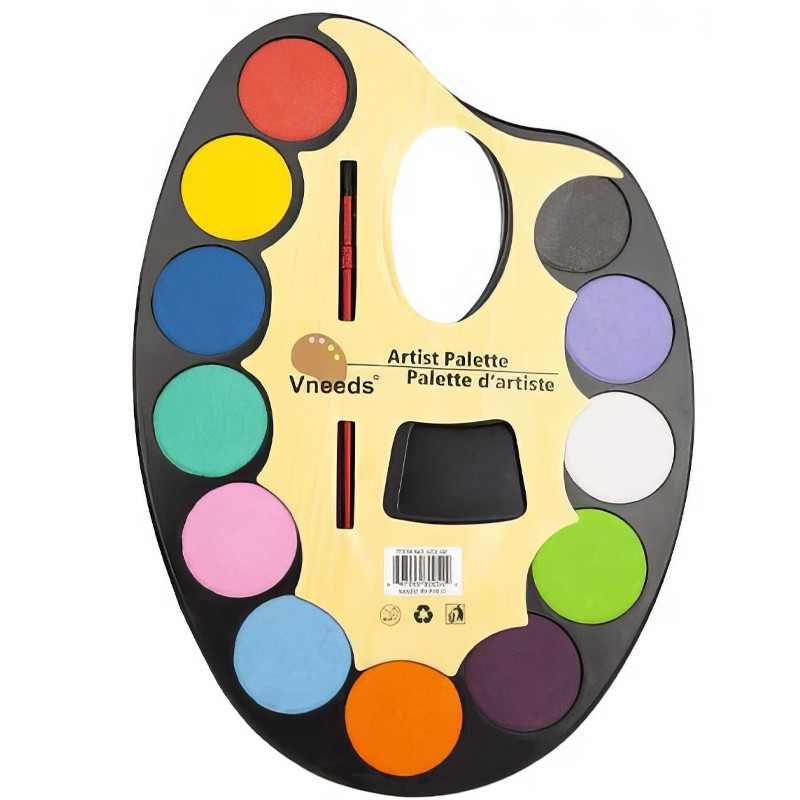 Vneeds Colorful Artist Palette Round Water Colour 12 Colours 4 cm Diameter With Brush (1240)