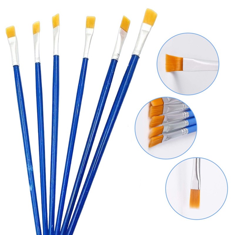Bi Zhong Jing Pin Flat Paint Brushes  Nylon Bristles Set Of 6 Pcs