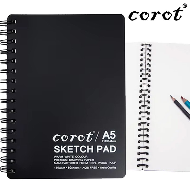 Corot Spiral Sketch Pad A5 110 gsm 60 Sheets black Cover (KLSMB0003)
