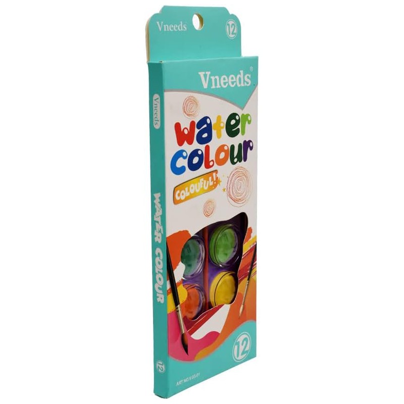 Vneeds Colorful Round Water Colour With Paint Brush Set Of 12 Colors (V.03.03)
