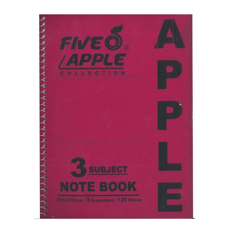 Five Apple Spiral Notebook Plastic Cover Medium 3 Subjects 20.5 X 27 cm 120 Sheets