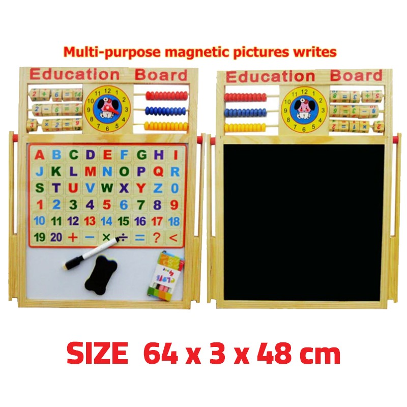 Multi-Purpose Double Sided Board Magnetic Wood Board & Chalkboard 64 cm
