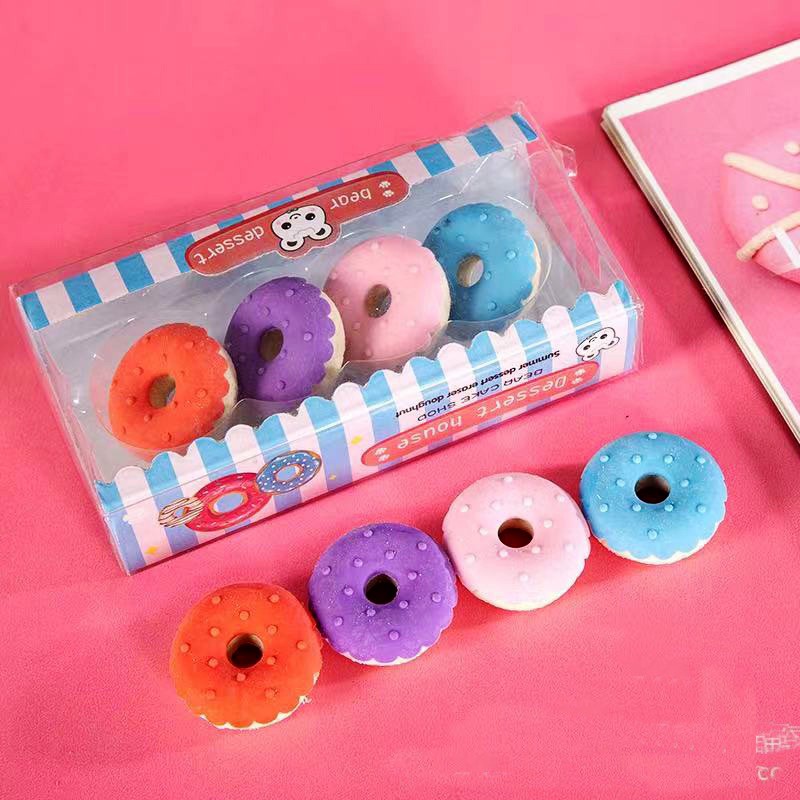 Soft Eraser Donuts Shape  Pack Of 4 Pcs