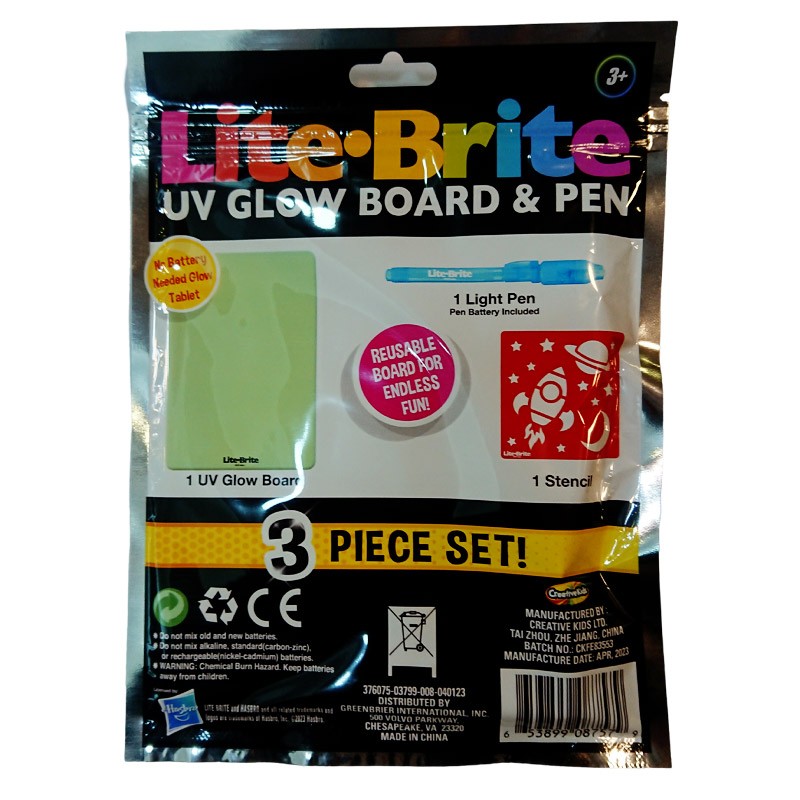 Lite-Brite UV Glow Board & Pen 3 Pcs Set