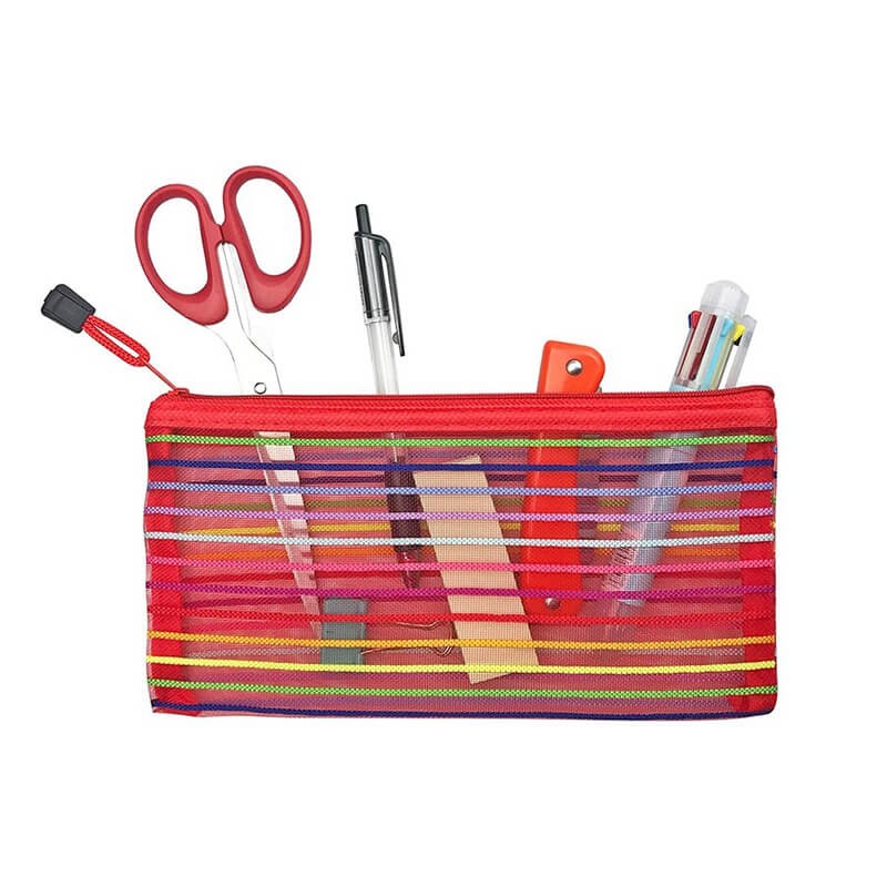 Rainbow Stripes Mesh Pencil Case Holder