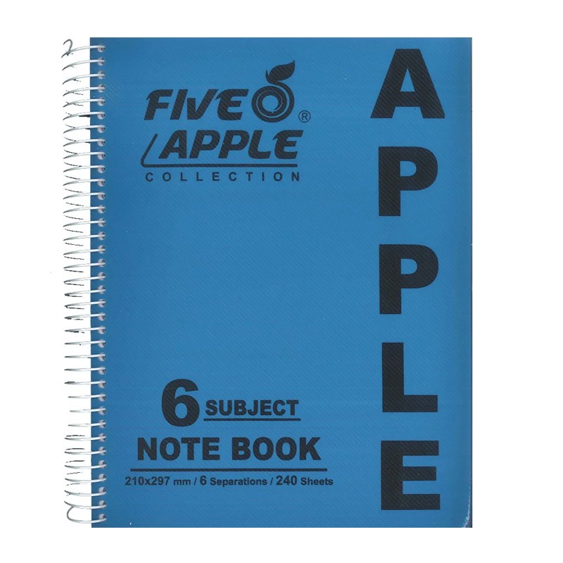 Five Apple Spiral Notebook Plastic Cover Large 6 Subjects 21 X 29.7 240 Sheets