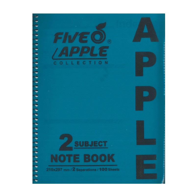 Five Apple Spiral Notebook Plastic Cover Large 2 Subjects 21 X 29.7 cm 100 Sheets