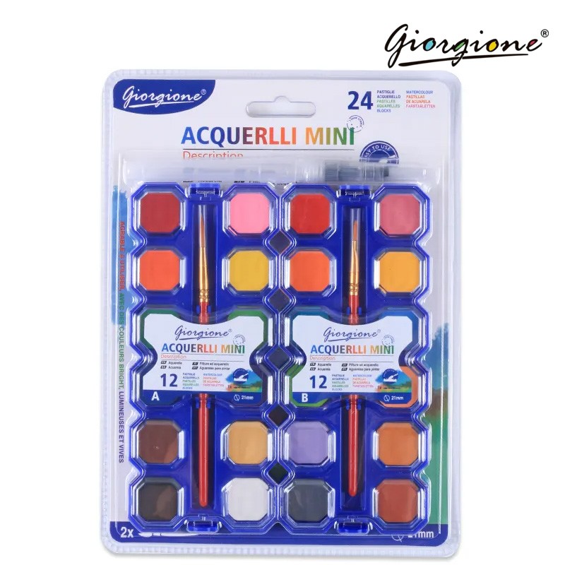 Giorgione Acquerlli Mini Solid Water Colouers With Brush & Pen 24 Colors (G-SC-M12)