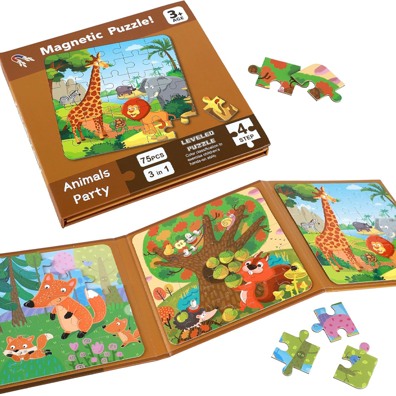 LEVELED Educational Magnetic Puzzles for Kids  75 Pcs Animal Party  3 In 1 (Age 4+)(23034)