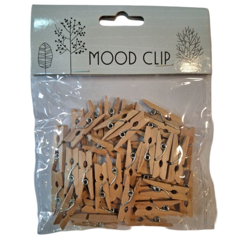 Mini Wood Clips Clothespins Natural Color  40 Clips 2.5 x 0.8 cm