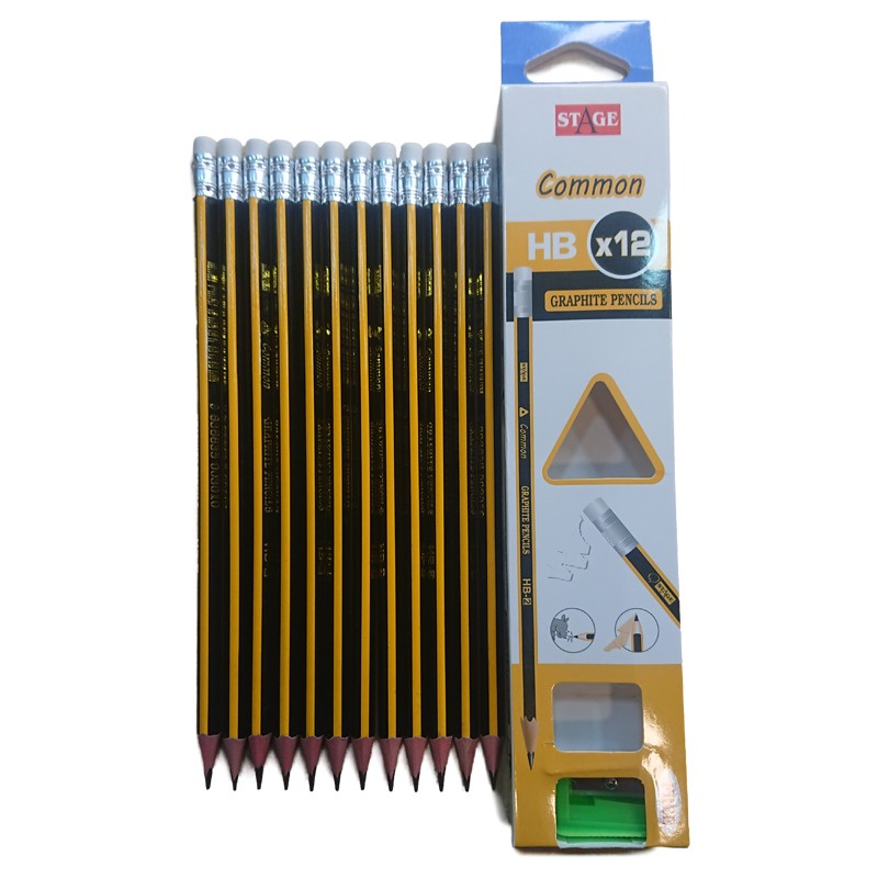 STAGE HB=2 Wood Pencil With Eraser Pack Of 12