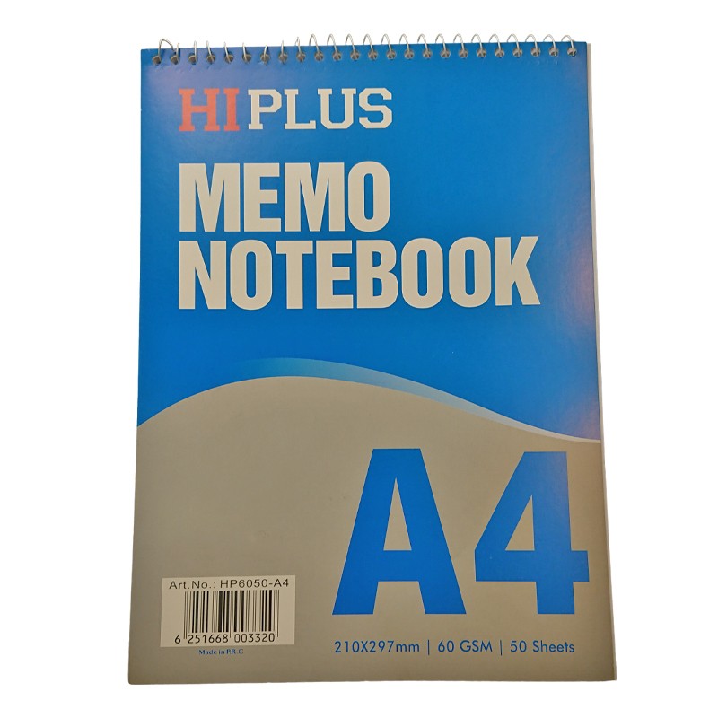 HI-Plus Spiral Memo Notebook A4 21 X 29.7 cm 60 Gsm 50 Sheets (HP6050-A4)
