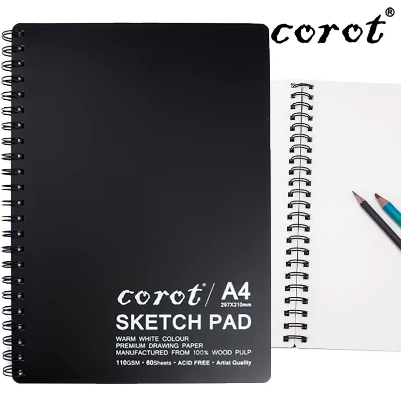 Corot Spiral Sketch Pad A4 110 gsm 60 Sheets Black Cover (KLSMB0003)