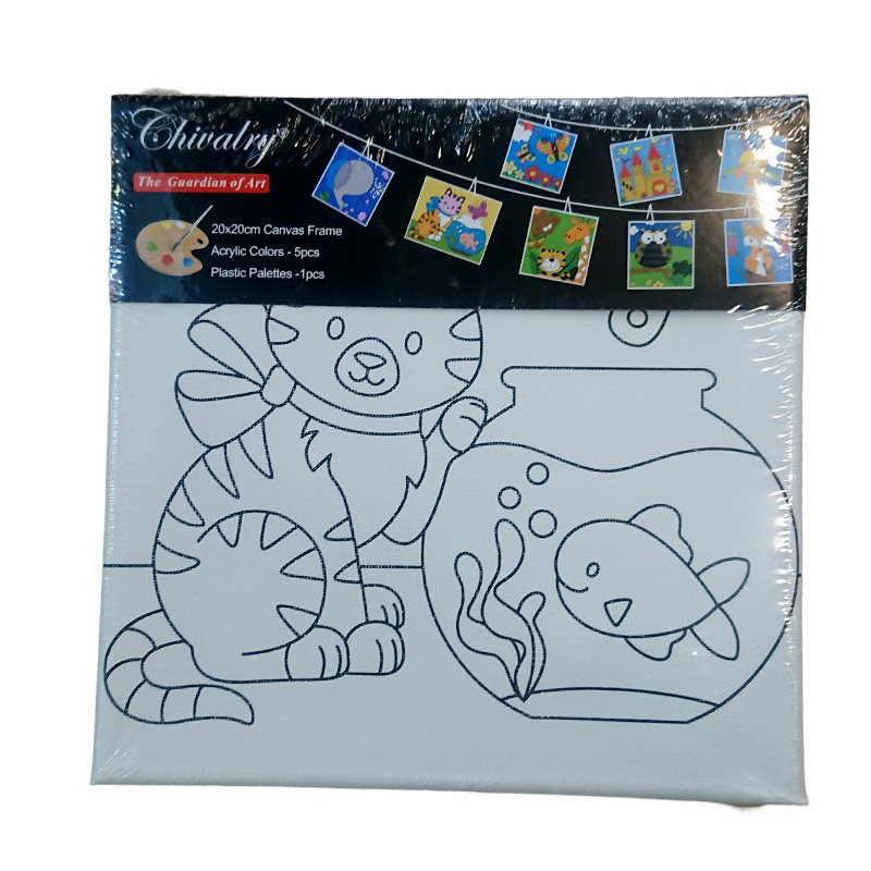 Canvas Board Painting For kids With Water Colors & Brush 280 gsm Size 20 x 20 cm