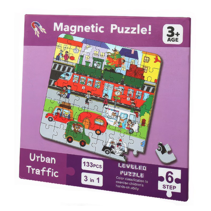 LEVELED Educational Magnetic Puzzles for Kids  133 Pcs Urban Traffic 3 In 1 (23036)