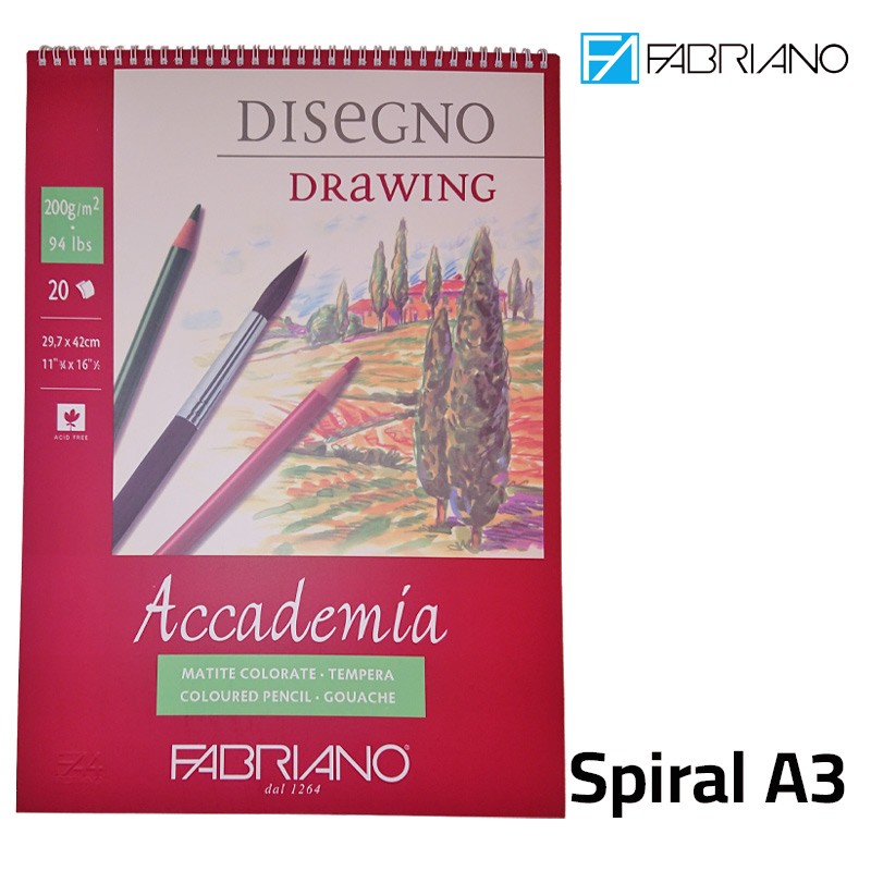 Fabriano Spiral Drawing Pad Academia A3 20 Sheets 200 gsm