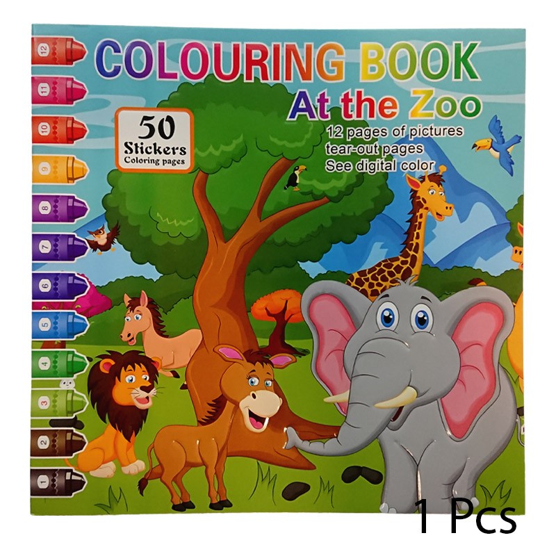 Coloring Book At The Zoo 12 Pages With 50 Stickers (HA-009)