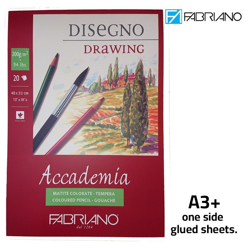Fabriano One SIde Glued Sheets Drawing Pad Academia A3+ 20 Sheets 200 gsm