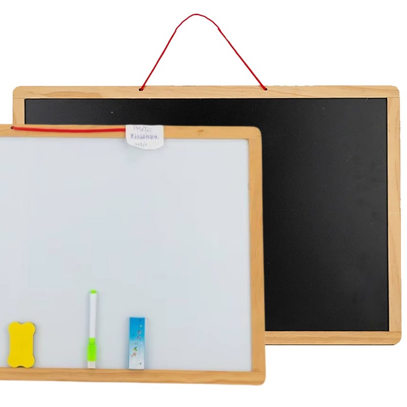 Double-Side Board Magnetic Board & Chalk Board Wood Fram SIze (40 x 30 ) cm