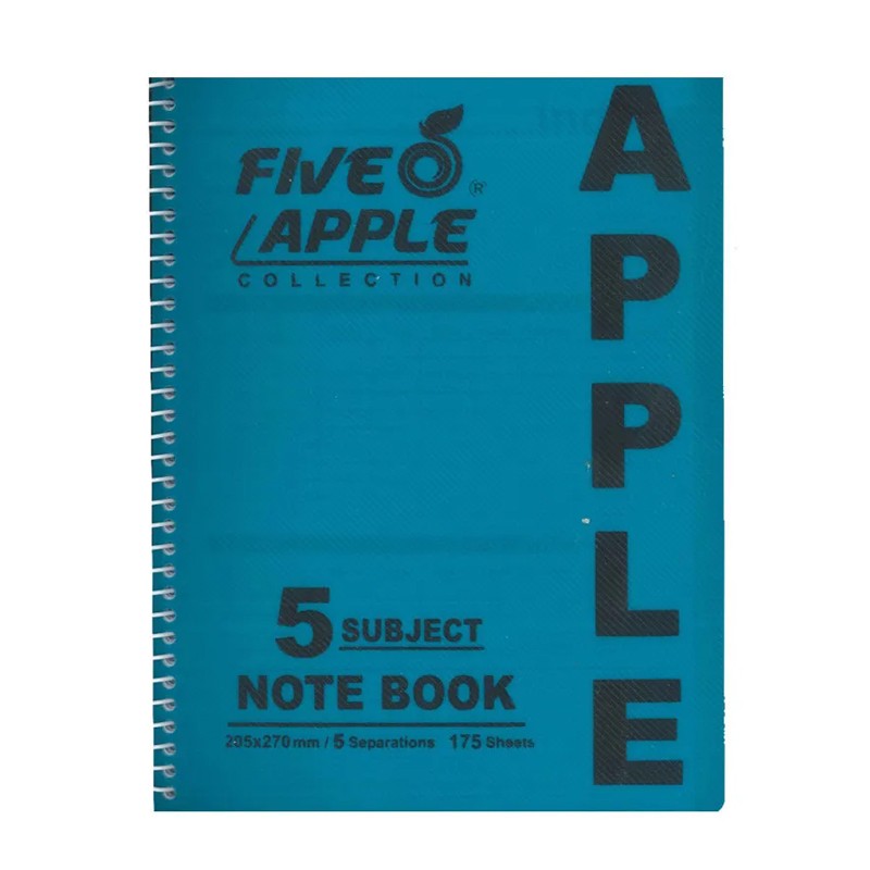 Five Apple Spiral Notebook Plastic Cover Medium 5 Subjects 20.5 X 27 cm 175 Sheets