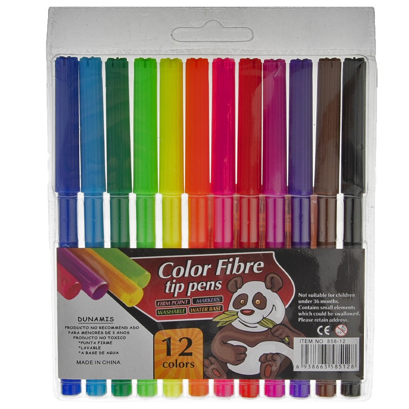 Dunamis Colour Fibre Tip Pens 12 Colors (858-12)