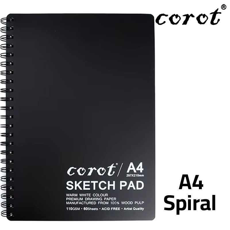 Corot Spiral Sketch Pad A4 110 gsm 60 Sheets Black Cover (KLSMB0003)