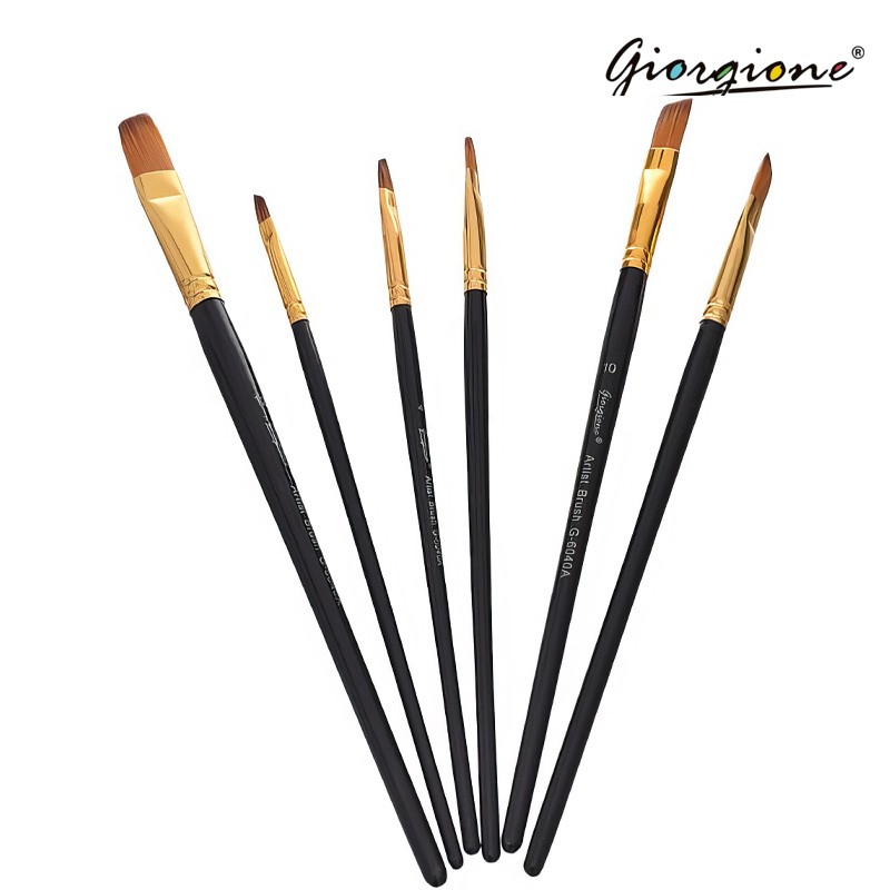 Giorgione Artist Paint Brush Set Of 6 Angular Paint Brushes 2-4-6-8-10-12 (G-6040A)