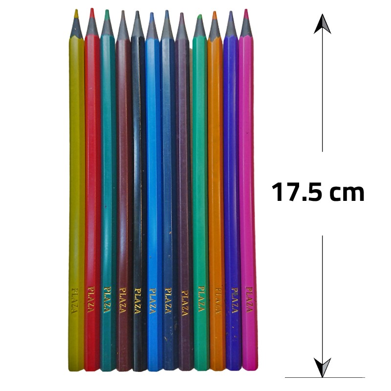 PLAZA Wood Free Hexagon 12 Coloured Pencils 17.5 cm
